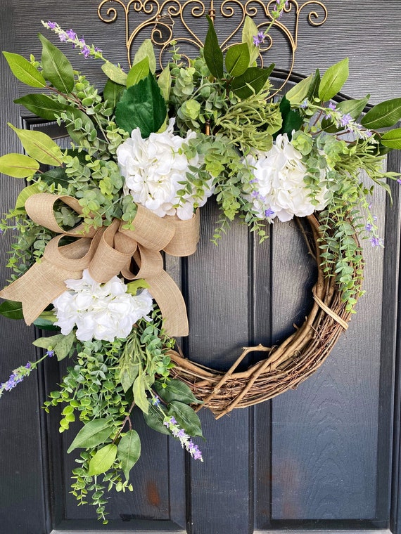 Ghirlanda primaverile da 35 cm per porta d'ingresso, decorazione primaverile estiva in eucalipto