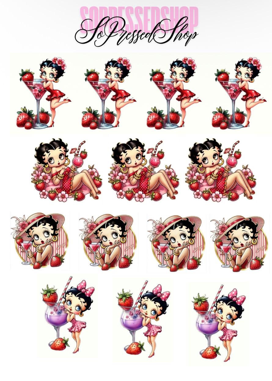Betty Boop Strawberries Waterslide Nail Decals