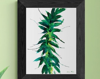 Maile Leaf Lei Watercolor Art Print – Hawaiian Botanical Wall Art, Tropical Plant Poster, Nature Lover Gift, Hawaii Wedding Decor