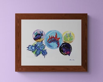 Impresión de babosa marina nudibranquio: Mundo submarino de fantasía (Descarga digital)