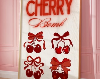 Cherry Poster, Red Cherries Aesthetic Print, Trendy Wall Art, Trendy Cherry Art, 70s Wall Print, Digital PRINTABLE, Wall Art Poster, Vintage
