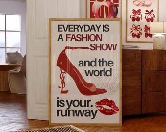 Vintage Fashion Wall Art, Retro High Heel Poster, Glamorous Digital Download Wall Art, Vintage Retro Print, Retro Saint Laurent Print