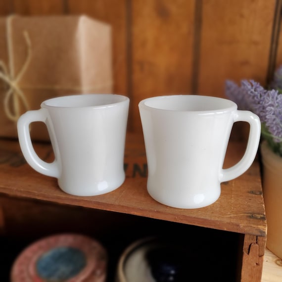 Vintage Fire-King Milk Glass Mugs - Set of 2 - Retro Kitchenware