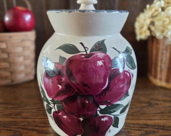 Vintage Home and Garden Party Apple Canister | X-Large Stoneware Storage Jar | Cottagecore Kitchen Crock |  Rustic Farmhouse Storage