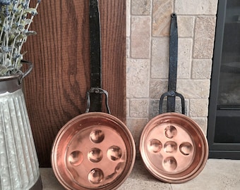 Vintage Copper Egg Poacher Pans Set of 2 | French Farmhouse Cottage Kitchen Decor
