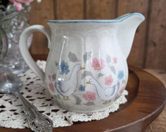 Vintage Country Geese Creamer | Action Country Classics Japan Speckled Stoneware Pitcher | 1980s Cottagecore Farmhouse Kitchen Decor