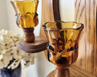 Vintage Amber Glass Peg Votives | HOMCO Tulip Sconce Cups | Scalloped Lotus Candlestick Inserts | Home Interiors Replacement Glass
