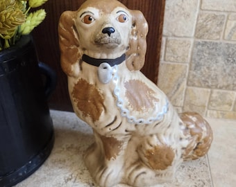 Large Walnut Ridge Primitives Dog | 1990 Staffordshire Style Chalkware Spaniel