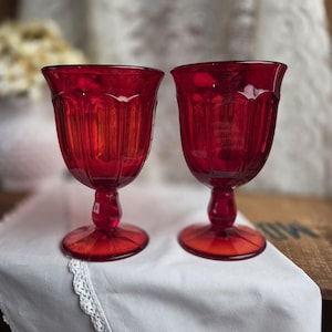 Set of 2 Noritake Provincial Ruby Water Goblets – Amberina Mid-Century Barware