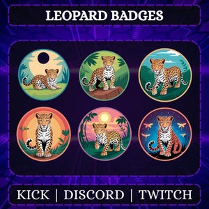 Twitch Leopard Sub/Bit Badges | Stream Badges | Twitch Graphics | Set Of 6 Animal Badges | Pre-Made Badges | Ready To Use.