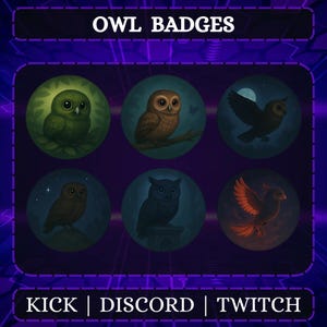Twitch Owl Sub Badges | Sub/Bit Badges For Twitch/Youtube Subscribers | Set Of 6 Bird Badges | Instant Download For Immediate Use.