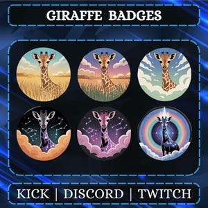 6x Giraffe Sub Badges For Twitch | Subscriber Badges | Instant Download | Stylish | Animal Badges | Channel Point | Streamer Badges.