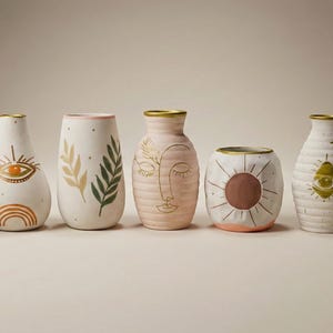 Hand Painted Ceramic Vase – Boho Celestial Home Decor