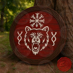 Custom Handmade Wooden Viking Bear Shield, Viking Battle Shield For Play, Bear Warrior Shield, Nordic Wall Art, Kids Play Shield
