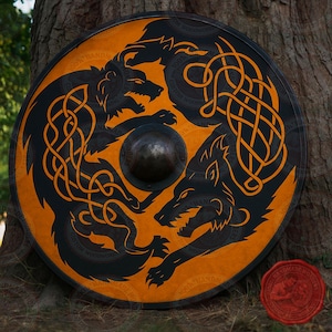 Handmade Viking Wolf Shield, Norse Playing, Rustic Gift for Him, Wolf Warrior Shield, LARP & Cosplay Prop, Nordic Wood Shield