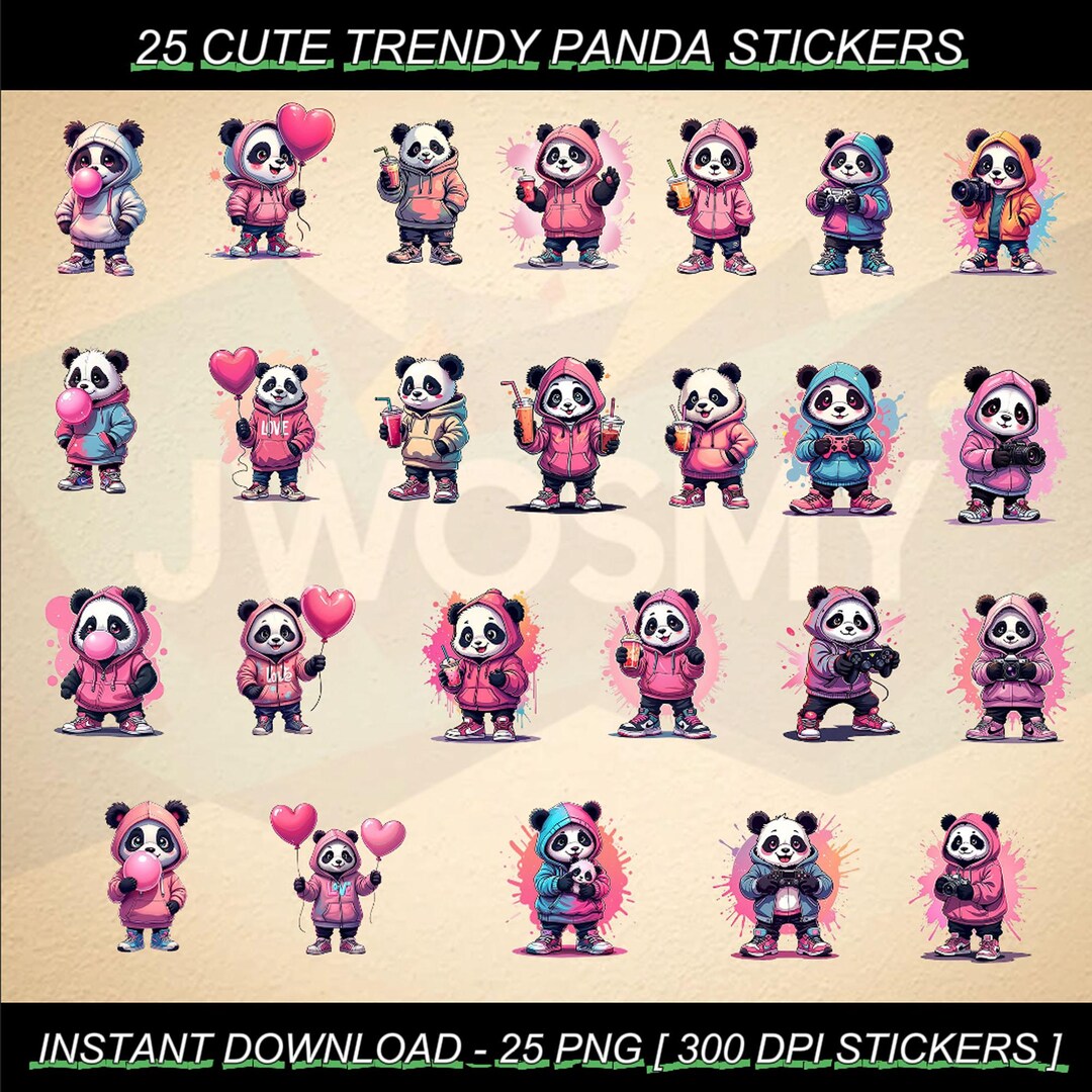 Panda Sticker Image Kawaii Panda Stickers | Trendy Clipart PNG Pack (digital Download ...