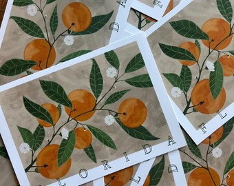 Vintage Florida Postcard Set: Orange Grove Art Prints with Envelopes