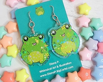 Green Kawaii Frog Holographic Acrylic Earrings