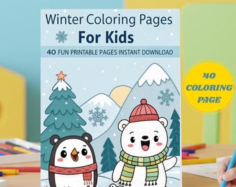 40 páginas para colorear de invierno para niños: actividades invernales divertidas y fáciles / Nieve, mitones y chocolate caliente