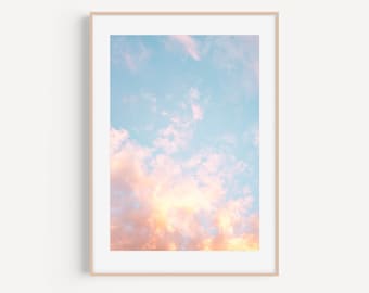 Cotton Candy Cloud Sky Fine Art Print, Dreamy Coastal Sunset Wall Decor