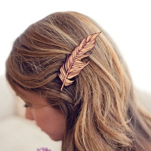 Red Modern Feather | Wood Hair Clip