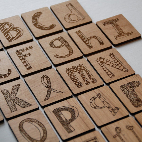 Wooden Alphabet Magnet Set - Alder Wood Mismatched Design