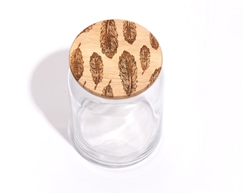 Feather / Wood Lid Glass Jar