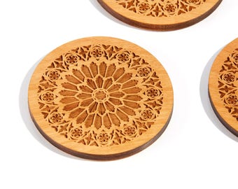 Rose Window Natural / Alder Wood Coaster Set