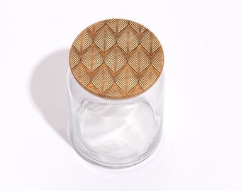 Brush Feather / Wood Lid Glass Jar