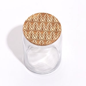 Deco Feather / Wood Lid Glass Jar