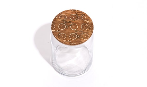 Bikes / Wood Lid Glass Jar