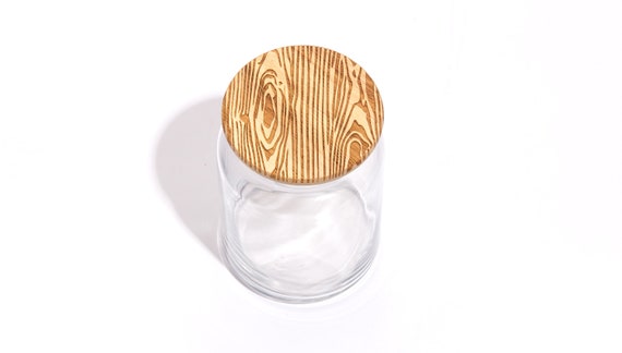 Wood Grain / Wood Lid Glass Jar