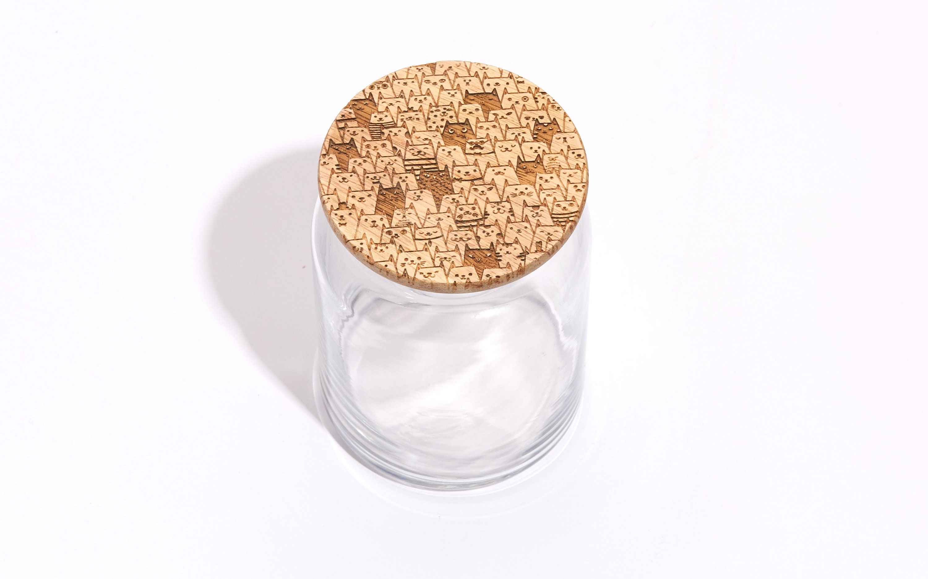 Chats/Bocal en Verre Couvercle Bois