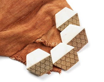 Hexagon Marble and Wood Coaster Set