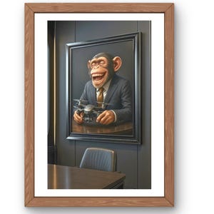 Futuristic Monkey Flying Drone Printable Wall Art – Modern Surreal Animal Portrait – Vertical Digital Download 3:4
