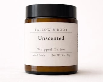 Unscented - Whipped Tallow Balm - Grass-Fed Tallow + Organic Jojoba + Squalane - Sensitive Skin Safe - Fragrance Free Natural Moisturizer