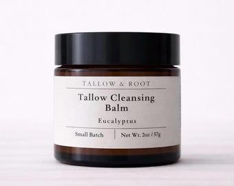 Eucalyptus Tallow Cleansing Balm - Natural Face Cleanser - Removes Dirt, Oil, & Makeup - All-Natural Ingredient Cleanser - Small Batch