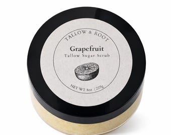 Grapefruit Sugar Scrub - Bright Citrus Exfoliator - Organic Body Polish - Small Batch Skincare- Tallow & Root