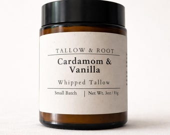 Cardamom & Vanilla Whipped Tallow Balm - Nourishing Body Butter - Natural Skincare - 3oz -Moisturizer - Rooted Herbal Tallow Cream