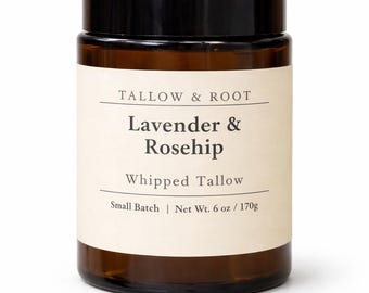 Lavender & Rosehip Whipped Tallow Balm - Nourishing Body Cream - Calming Natural Moisturizer - Clean Skincare - Organic Small Batch