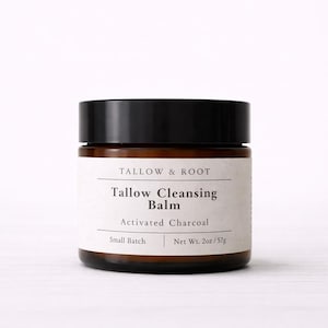 Charcoal Tallow Cleansing Balm - Grass-Fed Tallow - Activated Charcoal & Tea Tree - Natural Detox Facial Cleanser - Natural Makeup Remover