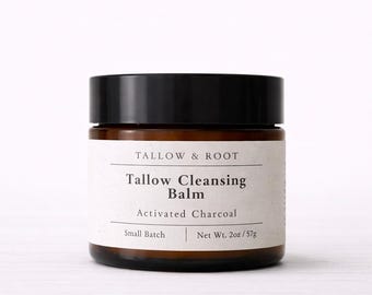 Charcoal Tallow Cleansing Balm - Grass-Fed Tallow - Activated Charcoal & Tea Tree - Natural Detox Facial Cleanser - Natural Makeup Remover