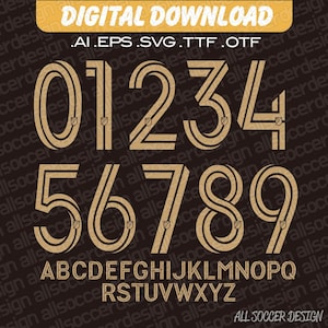 May include: A digital download graphic showing a full set of numbers and letters in a retro style. The numbers 0-9 and the alphabet are displayed in a tan colour with a double-line design. The text "DIGITAL DOWNLOAD" is at the top.