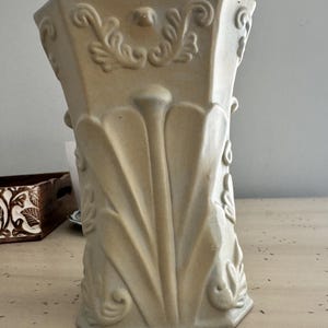 Vintage Beige Embossed Ceramic Vase