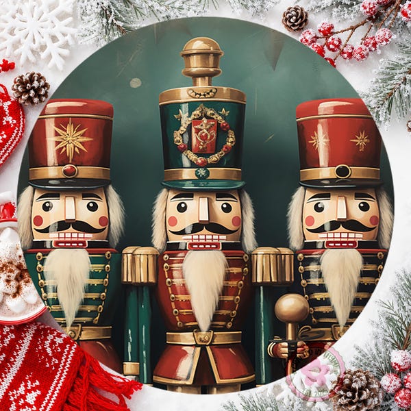 Nutcrackers Wreath Sign, Round Metal Sign For Wreaths, Wreath Attachment, Christmas Holiday Winter Wreath Sign