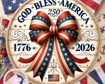 USA 250th Bow Wreath Sign, Round Metal Sign For Wreaths, Patriotic Wreath Attachment