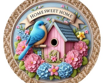Spring Wreath Robin Bird Nest Flowers in The Jug Easter Tin