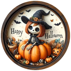 Witch Happy Halloween Wreath Sign, Round Metal Sign For Wreaths, Wreath Attachment, Halloween Fall Wreath Sign