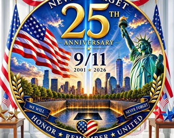9/11 Memorial 25th Anniversary Wreath Sign, Round Metal Sign For Wreaths, September 11 Decor Gift