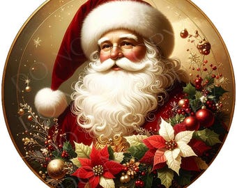 Santa Vintage Look Wreath Sign, Round Metal Sign For Wreaths, Wreath Attachment, Christmas Holiday Winter Wreath Sign